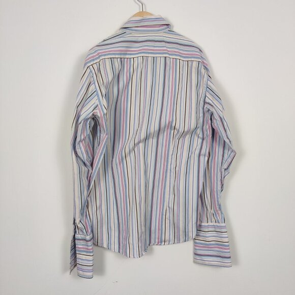 Ted Baker Men's Button Down Shirt Size 3 Colorful Striped 100% Cotton Formal - Picture 6 of 11